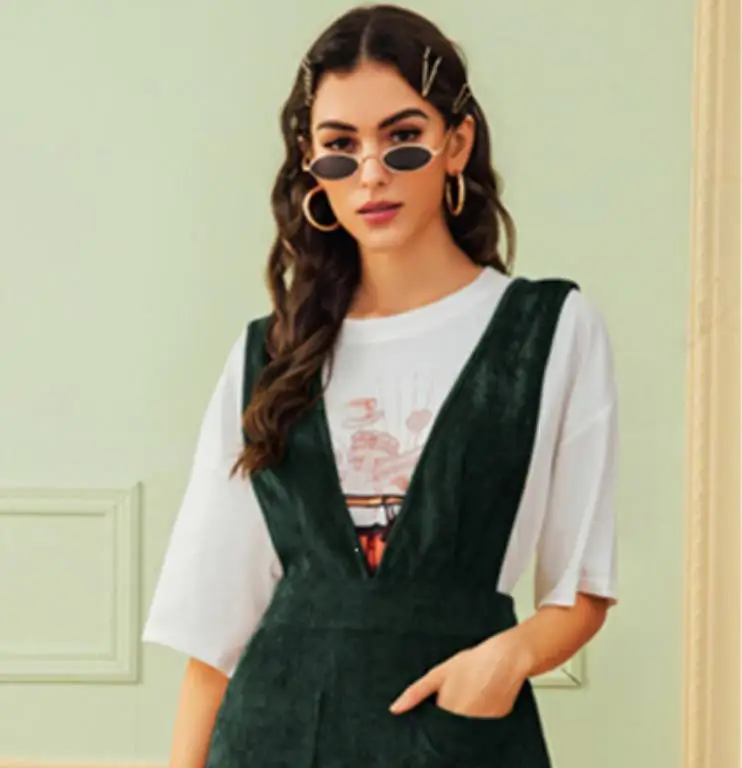 Женское Повседневное платье комбинезон однотонное вельветовое трапеция выше