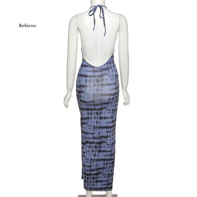 

Summer Women's Sleeveless Ruffle Split Long Skirt Dress Party Club Outfit Fashion Print Sexy Backless Dress Elegant Clothes