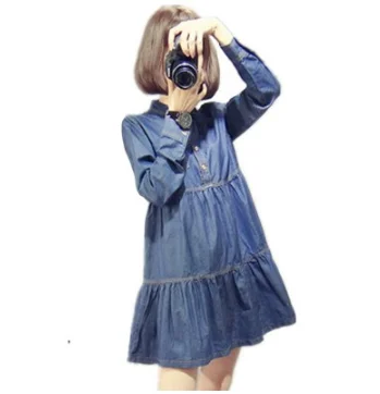 Весеннее платье для беременных женщин модное джинсовое с высокой талией