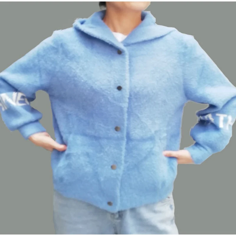 Женский кардиган с капюшоном, буквенный узор, искусственный мех, норковая шуба, длинный рукав, однобортный женский короткий жакет, Повседневная Женская толстовка