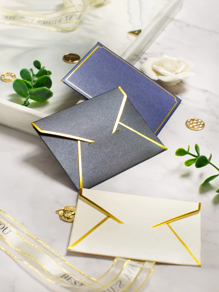 

10PCS Holiday wish write letters beautyenvelope bronzing pearl paper card small envelope thick card document card to collect bag