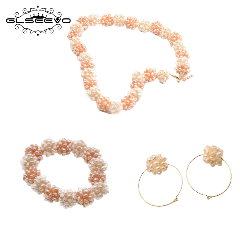 

Glseevo Natural Freshwater Pearl Set Earrings Necklace Bracelet Women'S Wedding Bridal Jewelry Set Handmade Fashion Gs0026