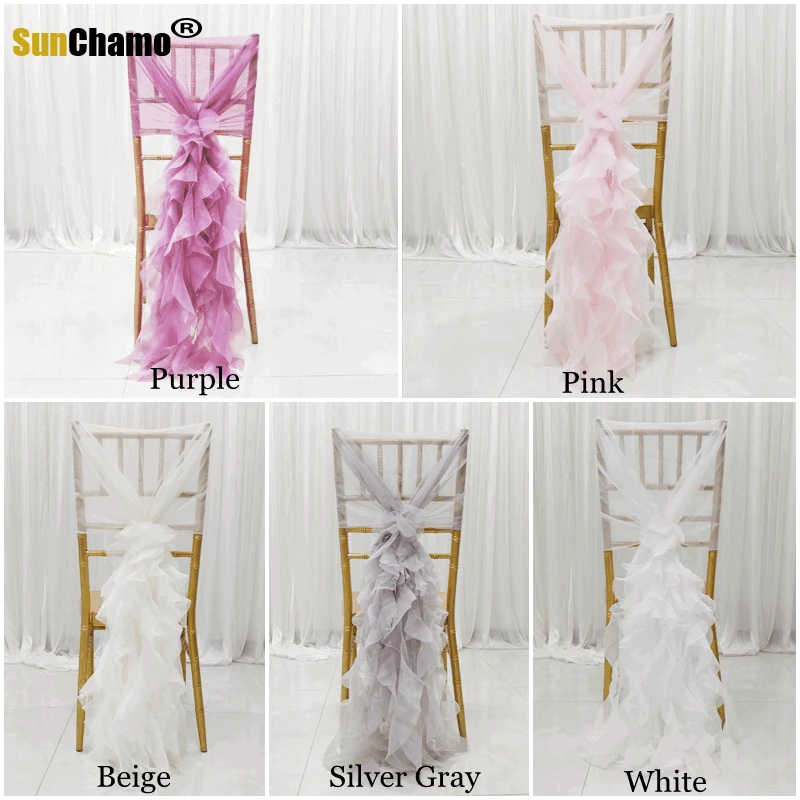 High Quality Fashion Chair Sashes Band Ties Curly Chiffon Ruffled for Wedding Party Banquet Decor Supplies | Дом и сад