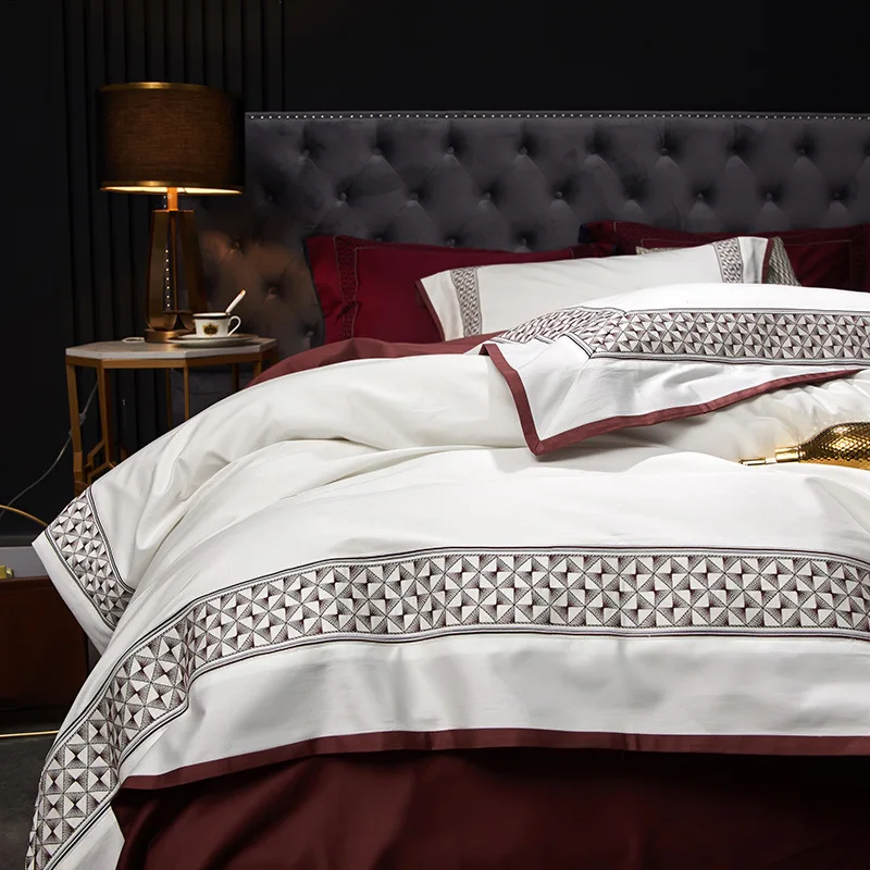 

Home Textile Luxury Egyptian Cotton Bedding Set Nature Satin Bed Linen 220x240 Pillowcase/Flat Sheet Duvet Quilts Cover
