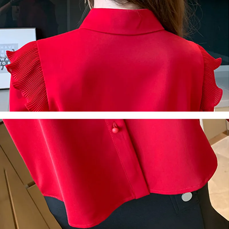 

Korean Women Shirts Blouse Woman Lantern Sleeve Shirt Woman Chiffon Blouses Ladies Tops Plus Size Women Ruffles Shirts Top XXL