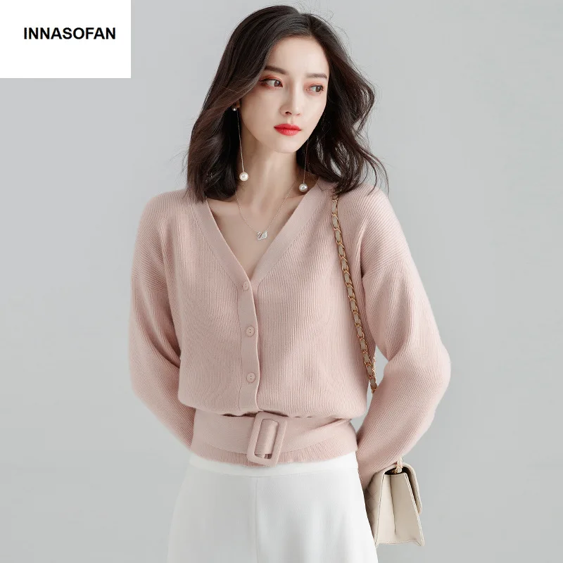 INNASOFAN свитер женский осенне-зимний вязаный кардиган с длинными рукавами
