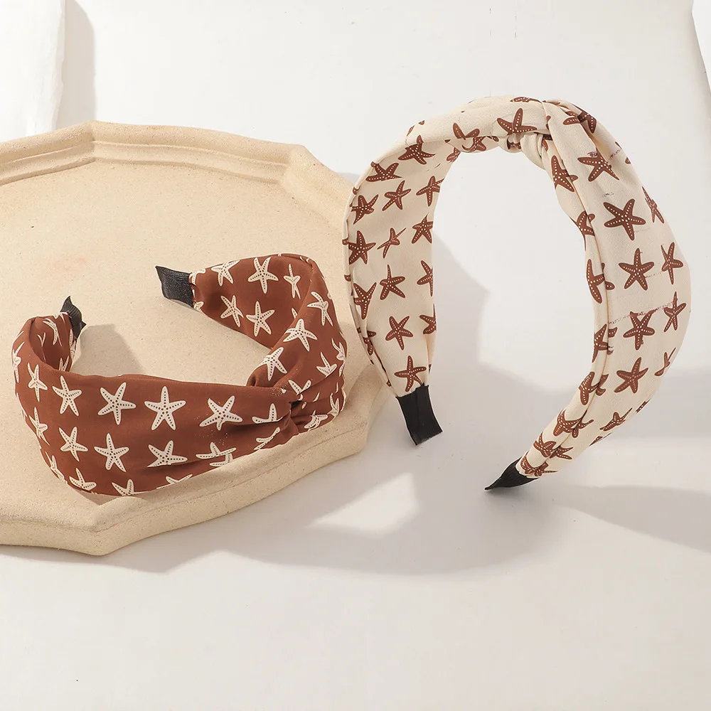 

Free shipping fashion women Starfish printed cross headwear girl's solid headbands lady's hair accessories