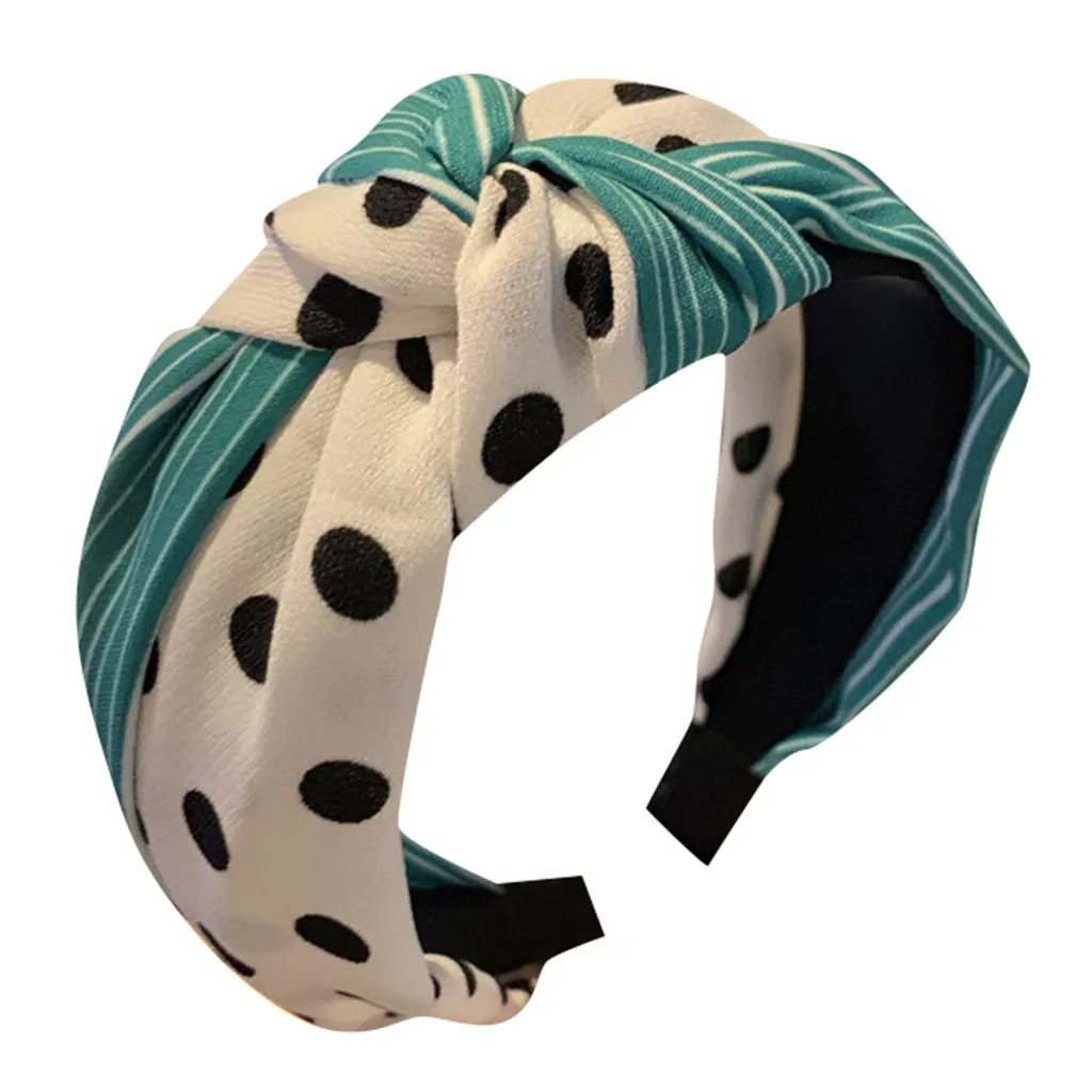 Милая повязка на голову в полоску горошек с крестиком простая элегантная женская