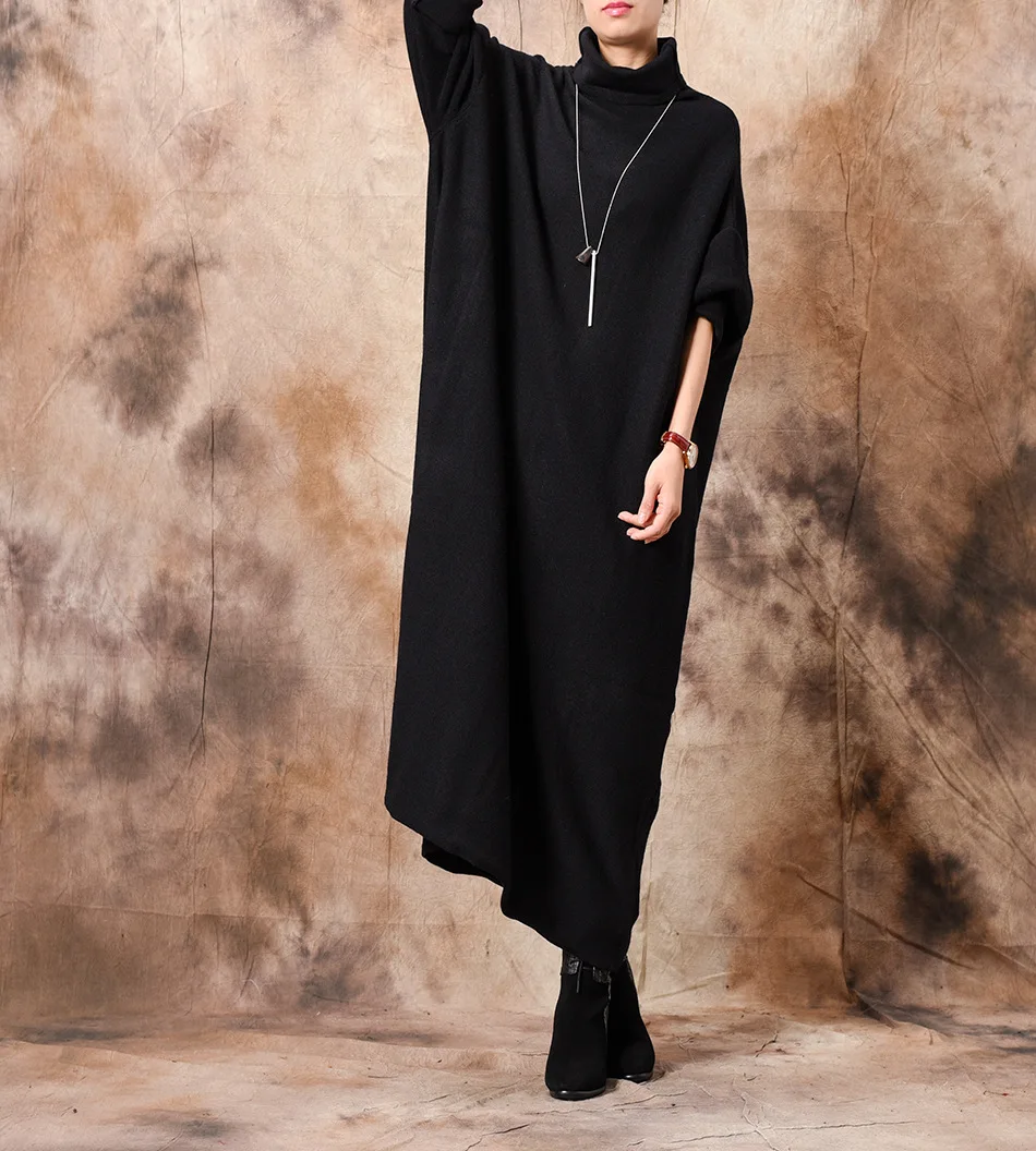 

Women Autumn winter Ladies Solid Color Loose Knitted Dress Female 2019 Casual Spring knitted bat sleeve loose dress