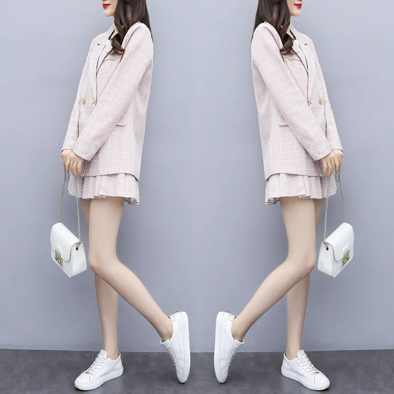 Женский костюм с юбкой осенне Весенняя плиссированная юбка в стиле