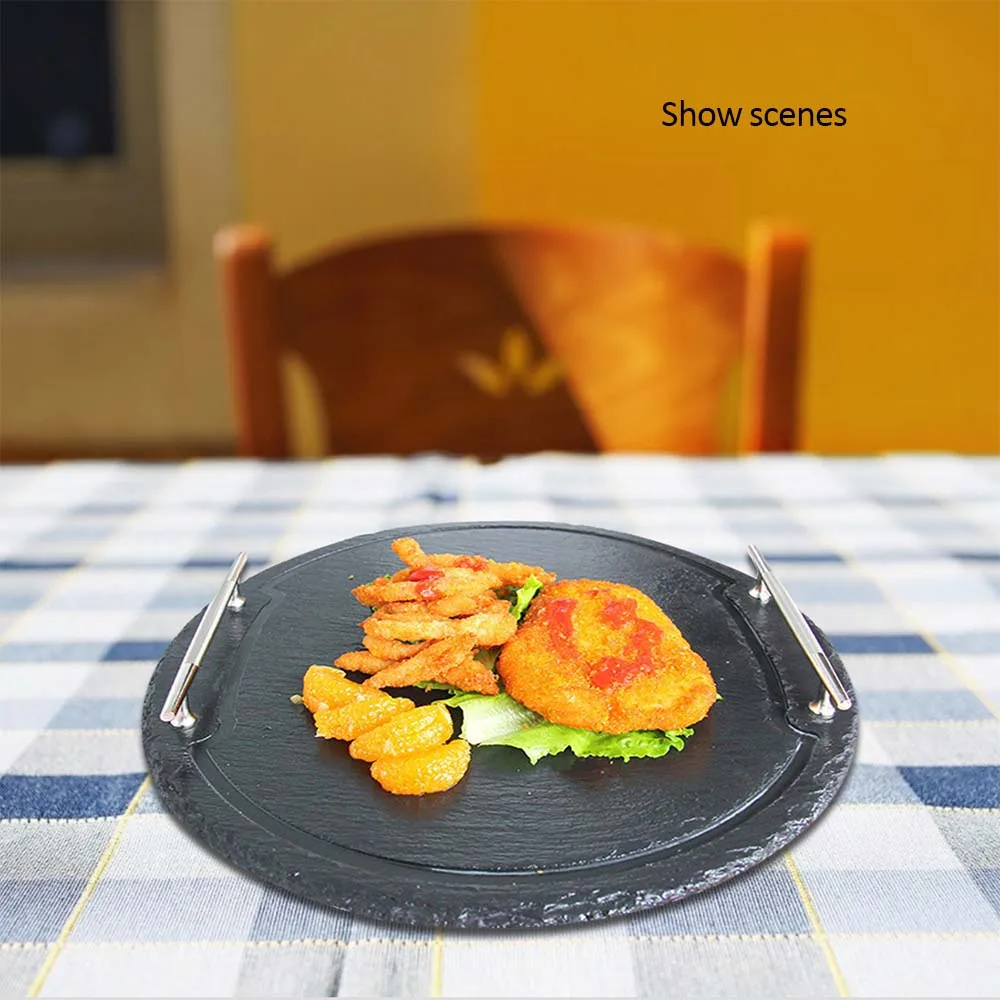 Натуральная пластина сланца тарелки для стейков шиферная столовая тарелка