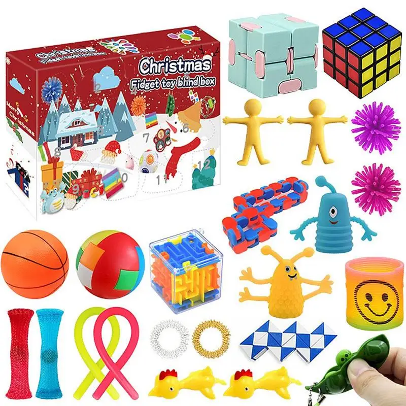 

24 Days Countdown Christmas Advent Calendar Push Antistress Toy Set Gift Box Xmas Holiday Party Popet Stress Relief Squeeze Toys