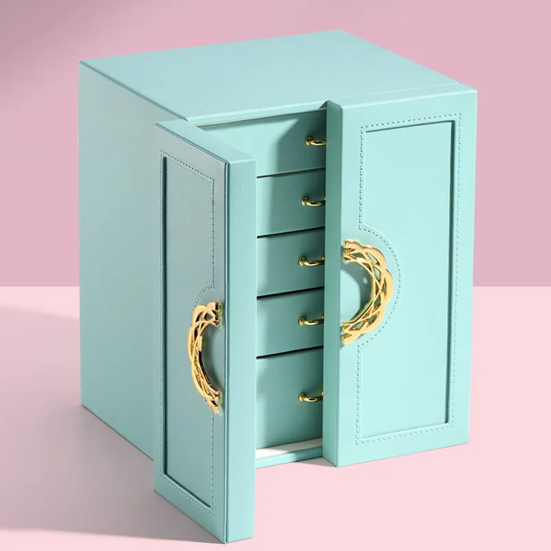

Multilayer Jewelry Box Drawer Large Capacity Earrings Necklace Container Jewelry Rack Double Door Storage Box