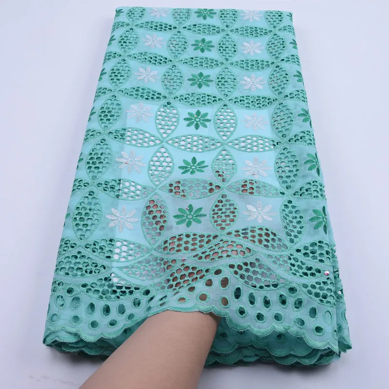 Light green Новейшая нигерийская швейцарская вуаль кружева в швейцарском стиле с отверстиями африканская швейцарская хлопковая кружевная ткань с камнями для шитья платья F1775 - Цвет: Light green