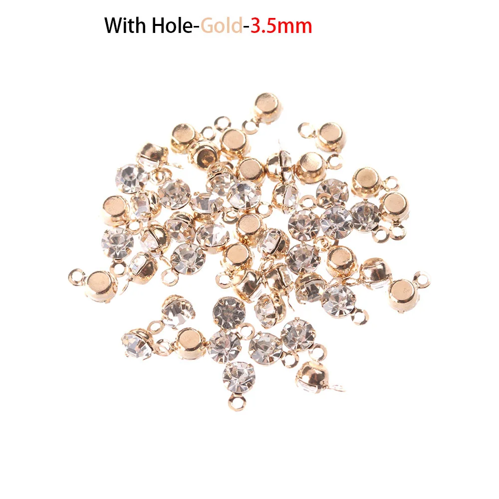 hole-gold-3.5mm 50 шт., супер мини Стразы, пряжки, сделай сам, Кукольное платье, одежда ручной работы, кукольные сумки, ожерелье с обувью, пуговицы, куклы, аксессуары для шитья - Цвет: hole-gold-3.5mm
