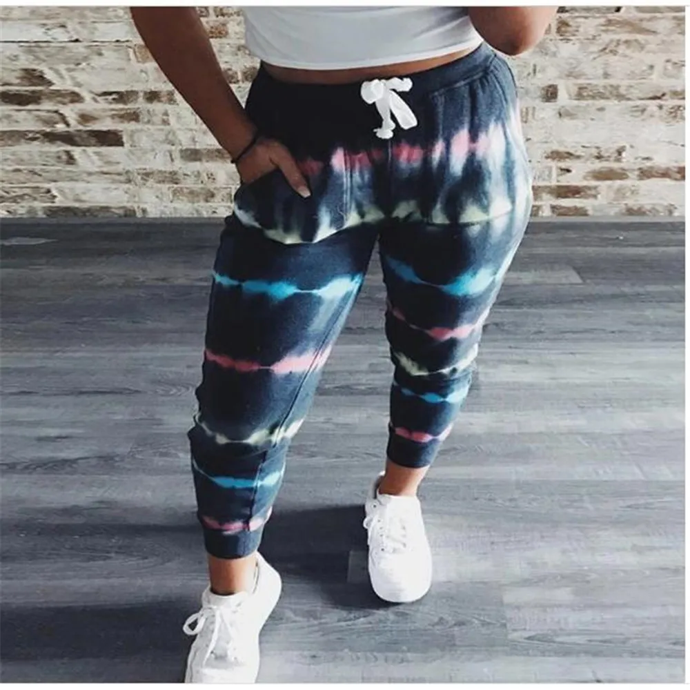 Женские спортивные штаны на шнуровке повседневные длинные с принтом красителя в