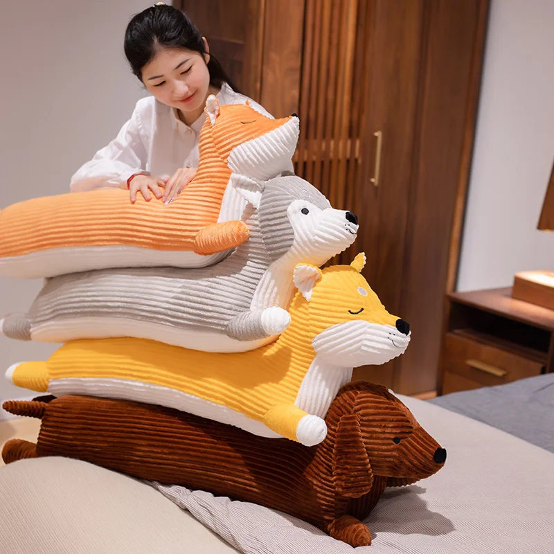 

110cm Long Dachshund Plush Toy Soft Stuffed Cartoon Animal Husky Fox Shiba Inu Doll Nap Pillow Sofa Cushion Kids Birthday Gift