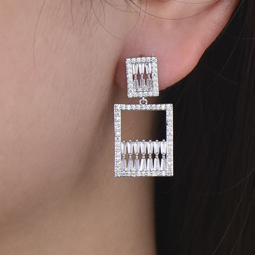 

LARRAURI 2019 Geometric Pendant Drop Dangle Earrings Fashion Silver Gold Earrings Tone Cubic Zirconia For Women boucle d'oreille