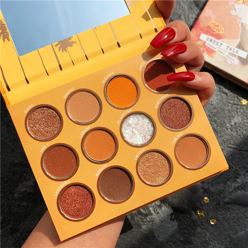 12 цветов мерцающие блестящие тени для век Палитра кремовый металлик