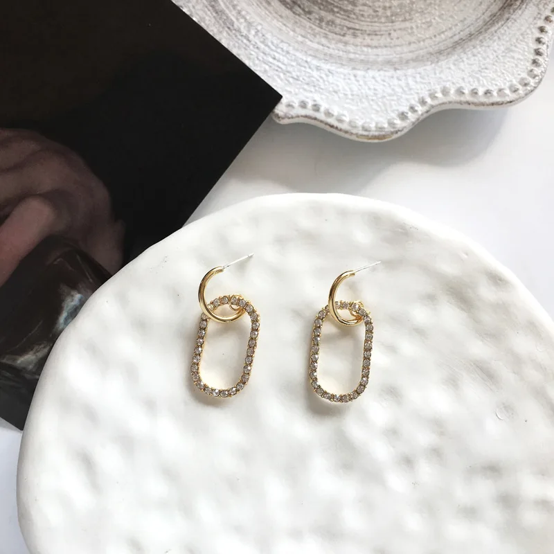 Французская бижутерия простой дизайн геометрические овальные висячие серьги