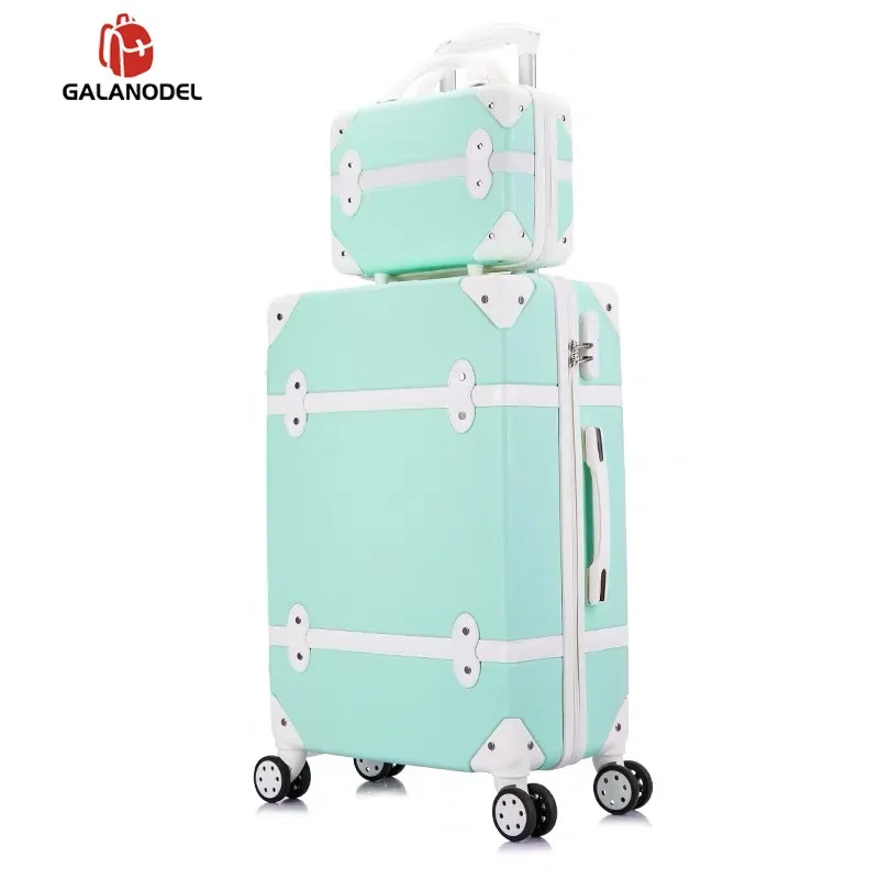 Чемодан на колесиках Женский жесткий ретро чемодан набор багажа с косметичкой