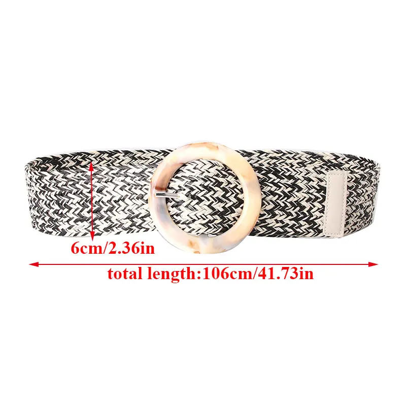 

Straw Casual Ultra Wide Belt Decoration Dress Shirt Waist Seal Women Belt Female Woven Vintage Carved Wood Buckle Elastic Belt