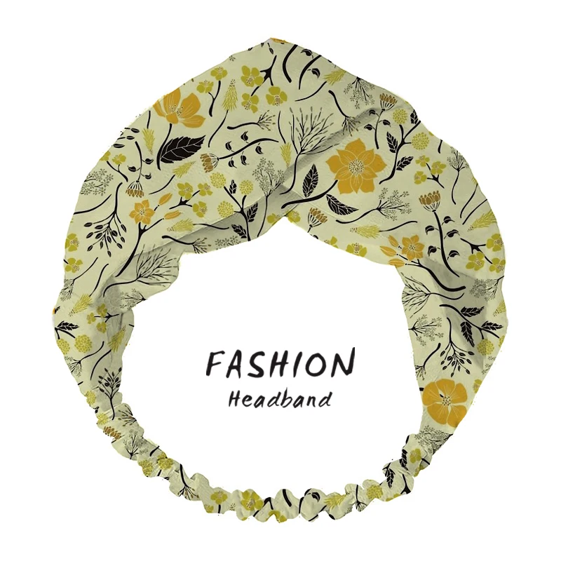 

2020 Women Hair Accessories Green Black Floral Botanical Pattern Headband bandana Cross Elastic Hair Bands Hairband Scrunchies