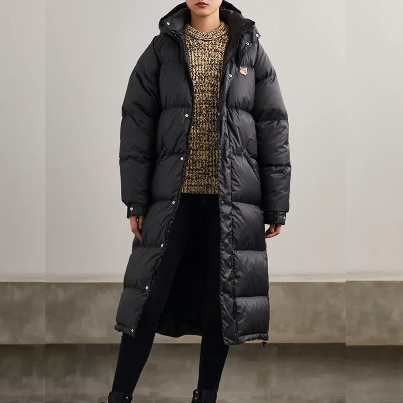 

French Autumn and Winter Clothing New Style Zipper Thin Hat Removable White Duck Down Jacket Midlength Coat