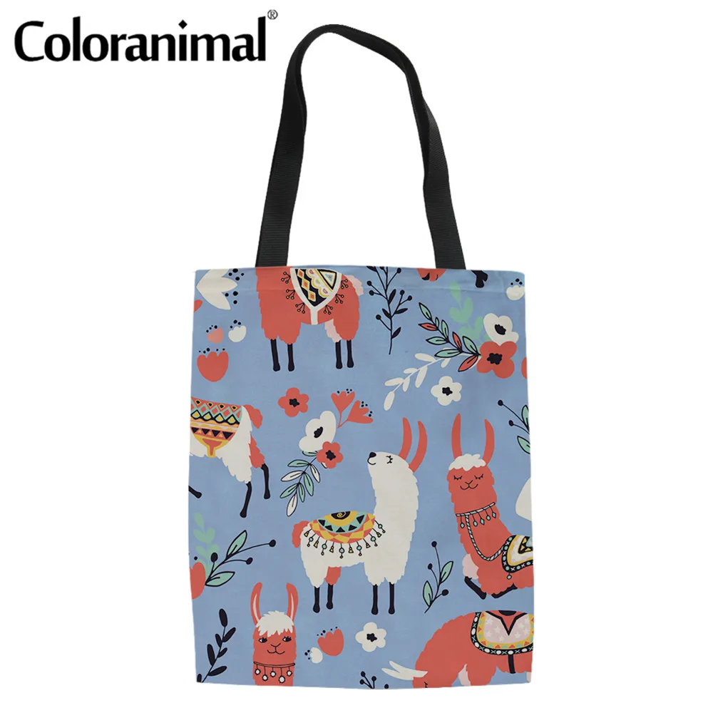 Симпатичная Льняная сумка тоут Coloranimal с мультяшным рисунком Альпака для женщин