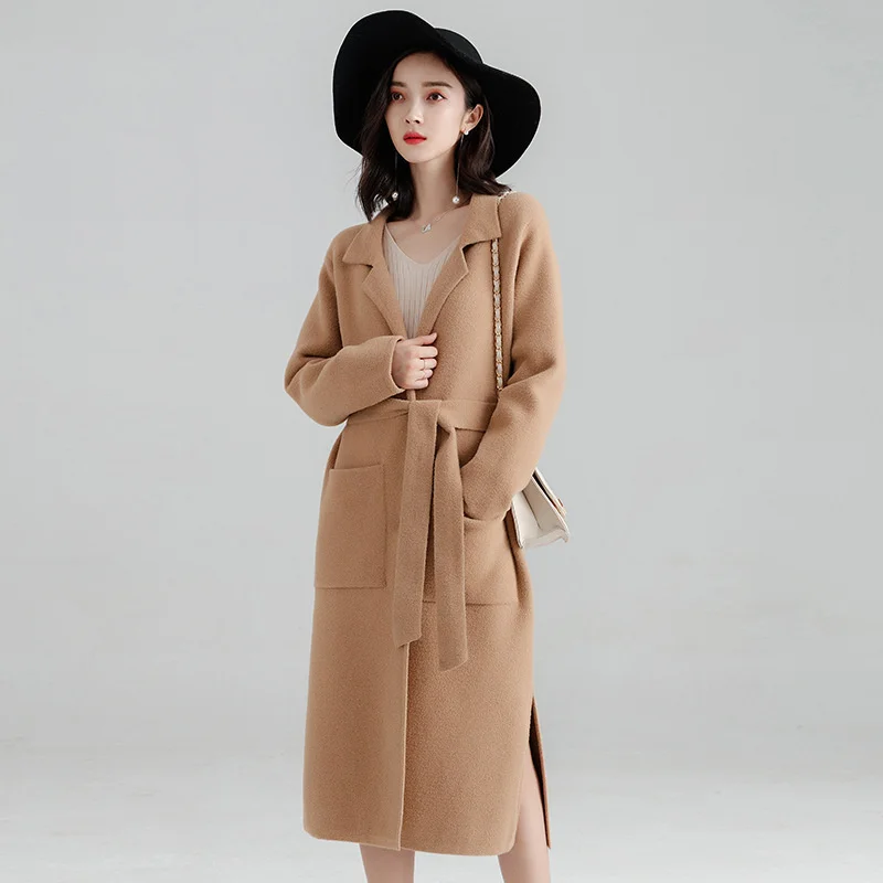 

Office Dame Lose Women Long coats Outwear Winter lining Wool blend coat and turn-down collar les coats
