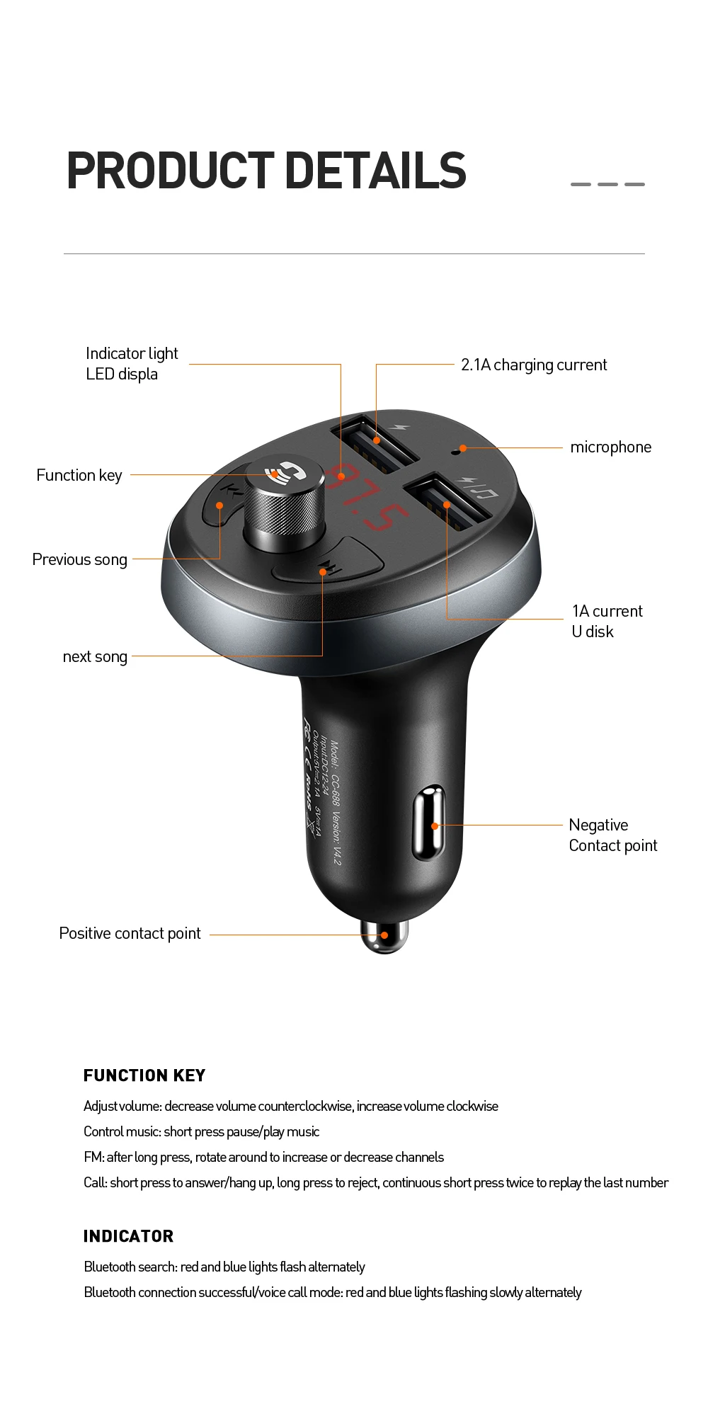 MCDODO fm-передатчик светодиодный двойной зарядное устройство USB Авто Bluetooth 4,2 громкой связи беспроводной автомобильный аудио-MP3-плеер для iPhone Xiaomi