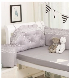 grey 5pcs set Детская кроватка вокруг протектор люлька кружева бампер стиль принцессы сплошной цвет хлопок Простыня Постельное белье четыре сезона универсальный - Цвет: grey 5pcs set
