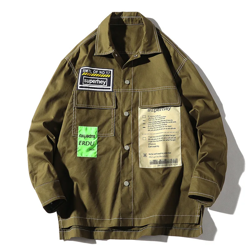 Куртка карго Мужская однотонная уличная одежда пальто с длинным рукавом в стиле