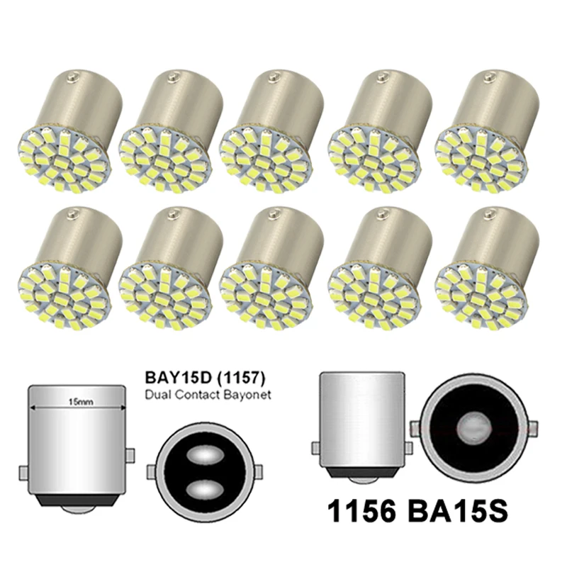 Светодиодная лампа Ba15s 11156 Bay15d 1157 указатели поворота 12 В 22 SMD 7500K Белый