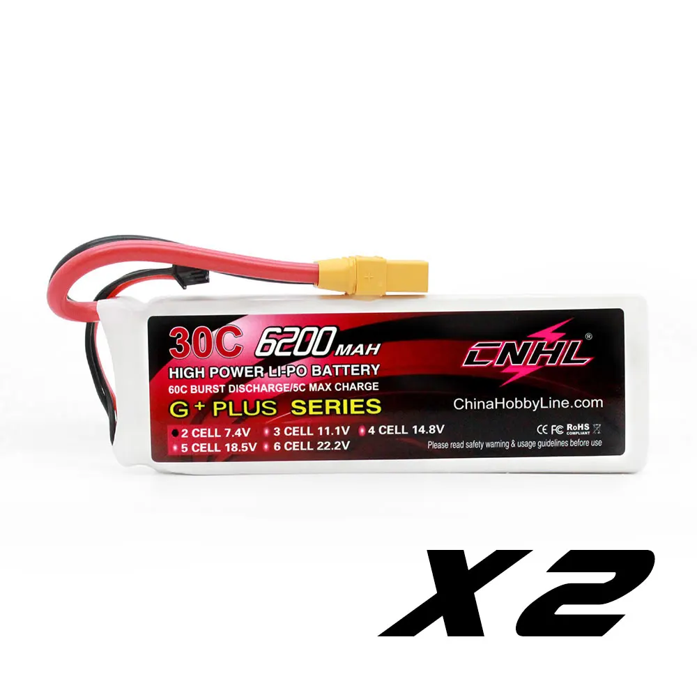 

CNHL 6200mAh 7.4V 2S 30C Lipo Battery for Airplane Helicopter Jet Edf Drone With XT90 Plug