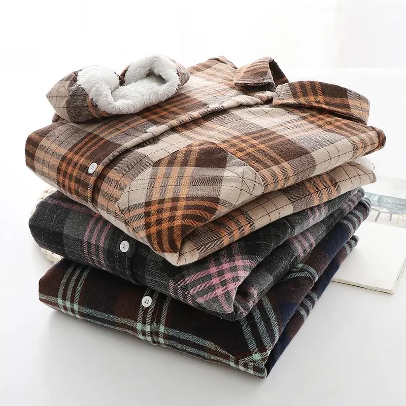 

Women Tops and Blouses Plaid Shirt Cotton Thickening Velvet Oversize Clothes Jacket Shirts Long Sleeve Women's Shirts Autumn