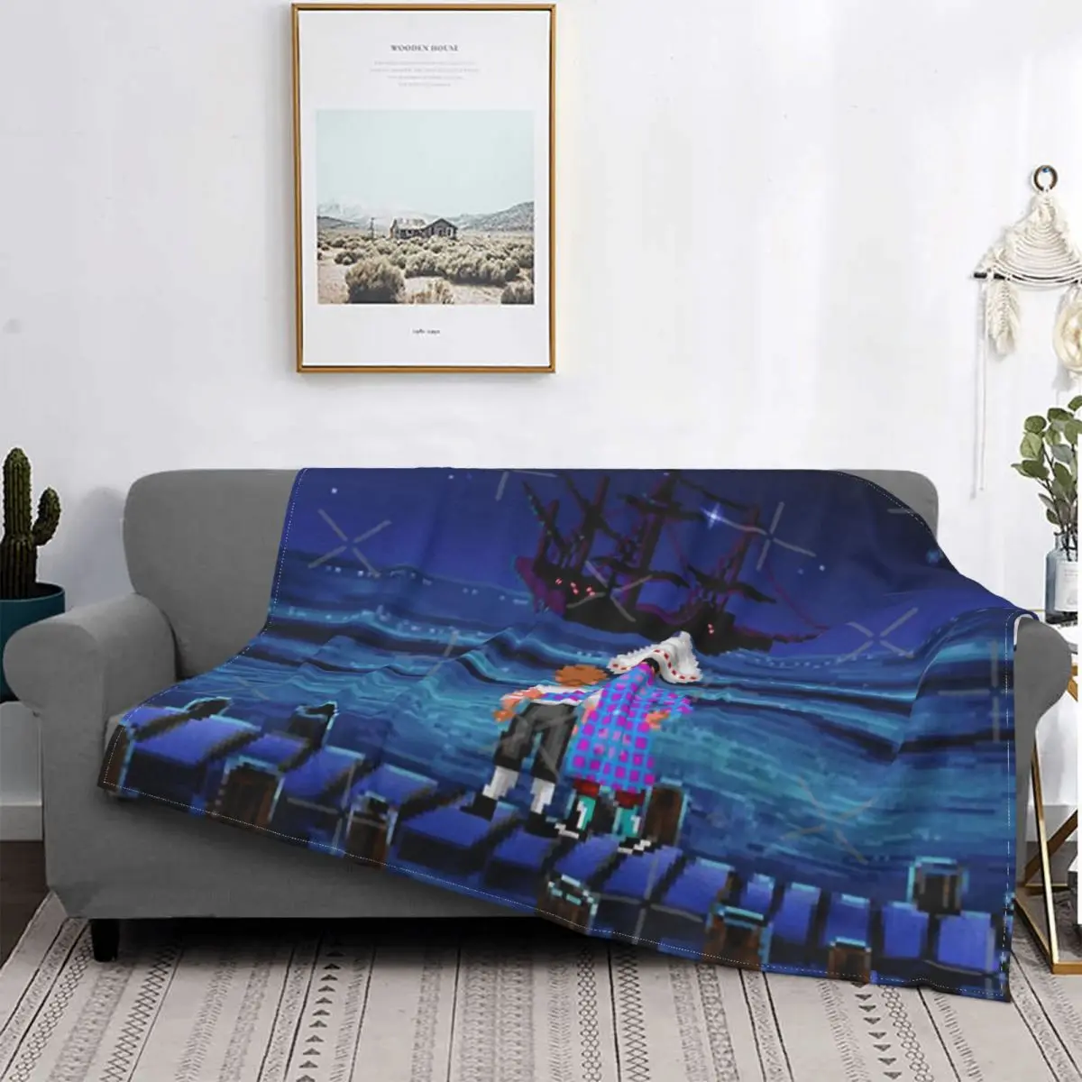 

Guybrush & Stan-Manta de Isla de mono, colcha para cama a cuadros, funda de sofá, manta de Picnic, fundas de cama de invierno