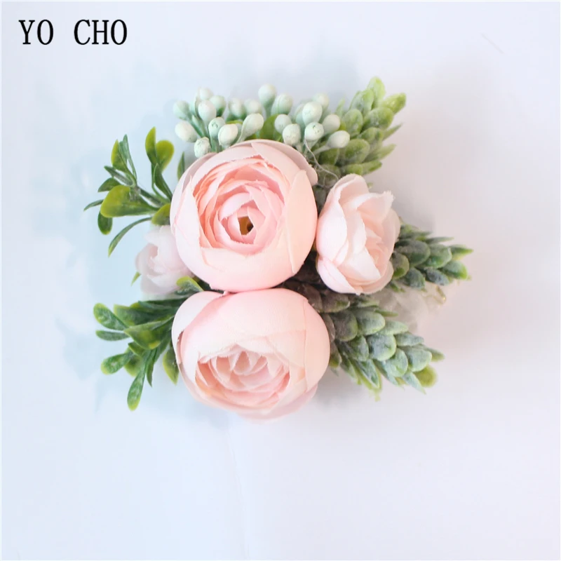 wrist corsage-A YO CHO искусственный шелк Sasanqua цветок бутоньерка для жениха корсаж Свадебный браслет на запястье Розовый Оранжевый Свадебные принадлежности - Цвет: wrist corsage-A