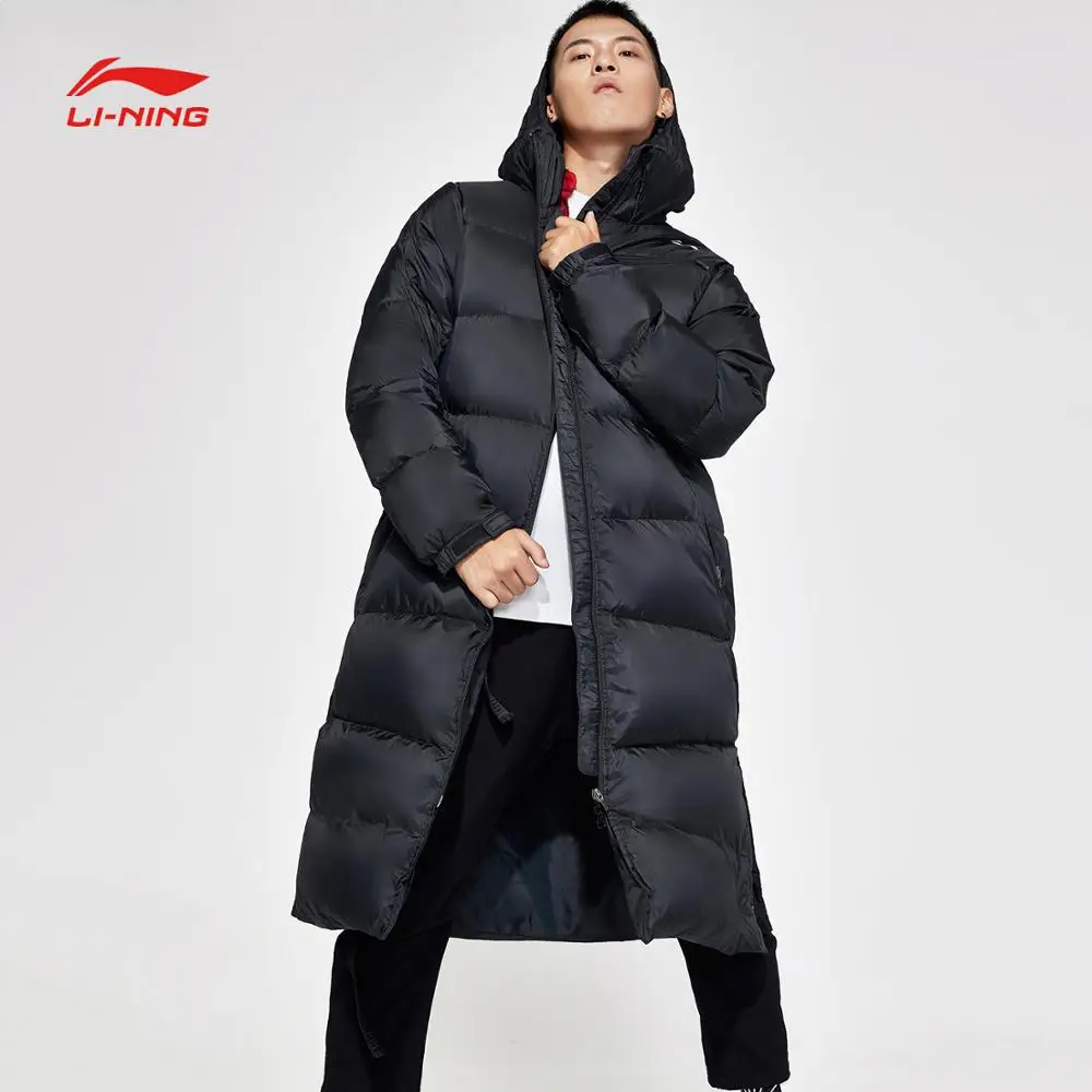 Li Ning мужской тренировочный длинный пуховик с защитой от умного пуха 70% белый