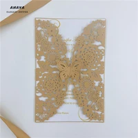 gold european wedding invitation creative vertical laser cut butterfly invitation card diy birthday greeting card thanks cards