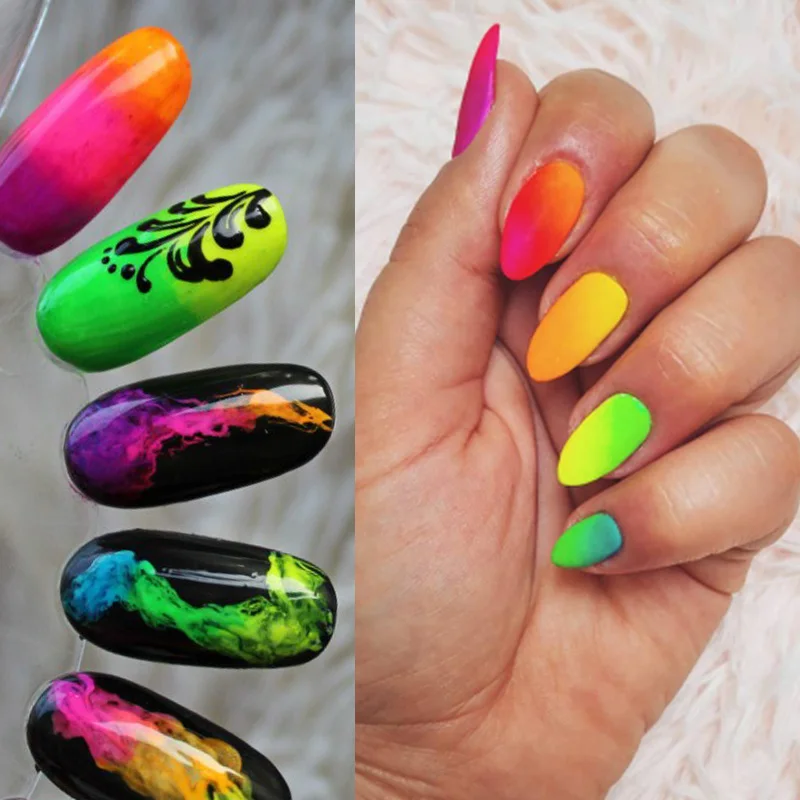 8 шт порошок неонового пигмента Набор флуоресцентных теней для ногтей Блеск