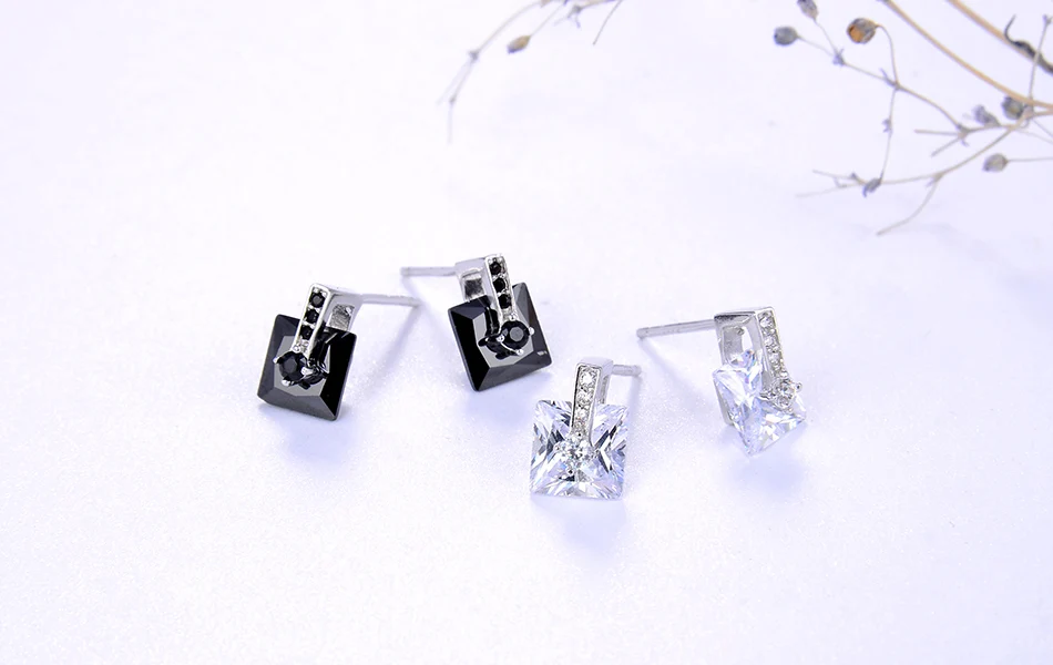 ORSA JEWELS Настоящее 925 пробы серебро слайд серьги-гвоздики в форме Для женщин блестящие AAAA фианит квадратной огранкой, черно-белая женская Праздничная обувь ювелирные изделия SE192