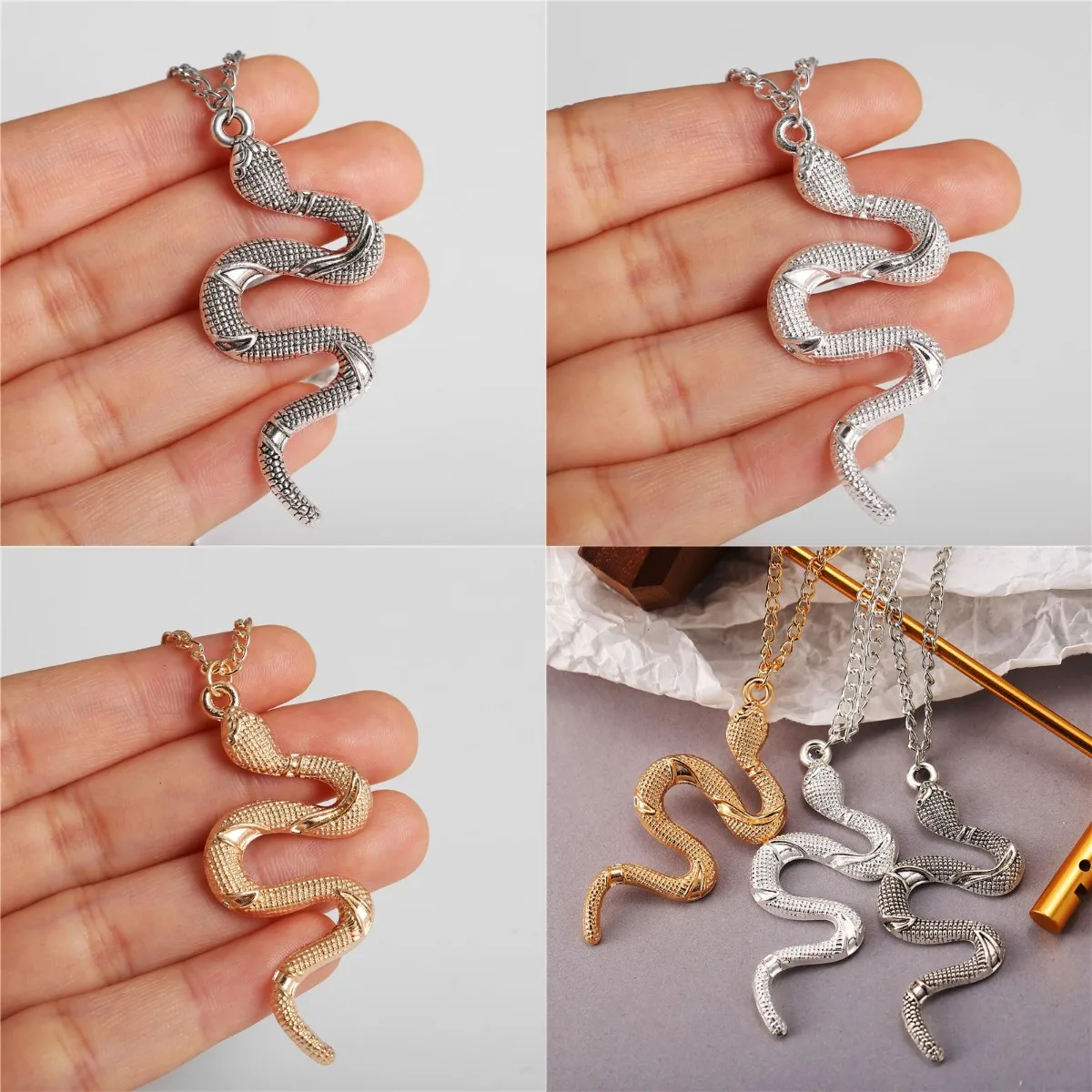 

2021 Fashion Retro Exaggeration Snake Gold Earrings Silver Color Animal Pendant Necklace Set Men's Women's Jewelry Gift
