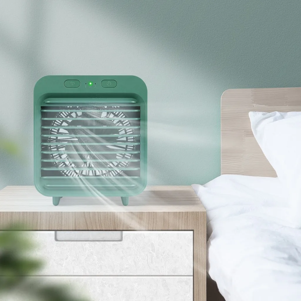 

Green Low Db Summer Humidifier Portable Silent For Office Bedroom Air Cooler Fan Air Conditioner Strong Wind Rechargeable Cooler