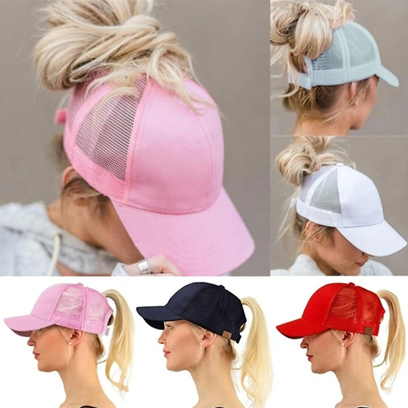 

2021 New Ponytail Baseball Cap Summer women's Adjustable Black Hat Messy Cap Casual Cotton Girl Snapback Mesh Cap