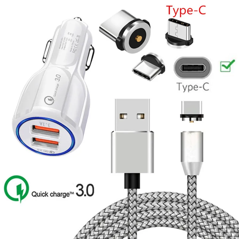 charger and cable QC 3.0 USB Fast Car charger magnetic Type C Cable For Samsung galaxy Feel 2 S8 S9 S10 A50 A70 A20 M30 Honor 20 10 9 Mobile phone - Тип штекера: charger and cable