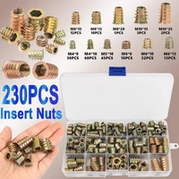 230pcs threaded inserts nuts wood insert assortment tool kit m4m6m8m10 furniture screw inserts bolt fastener