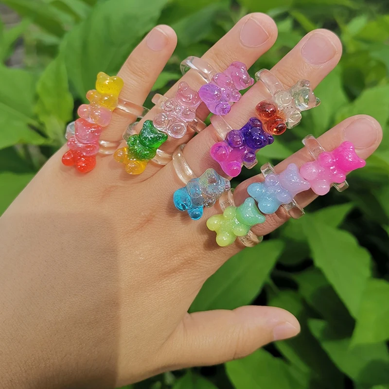 

Милые кольца конфетных цветов с медведем, ретро Мультяшные животные, кольцо из смолы для женщин и девушек, Модная бижутерия, подарочные аксе...