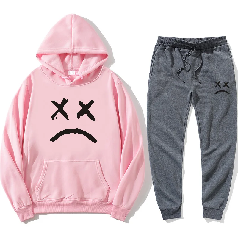 

dropship Lil Peep Hoodie Set Hell Boy Lil.peep Hooded Pullover + Pants for Men and Women Sudaderas Cry Hoddie Sweatshirt Pants