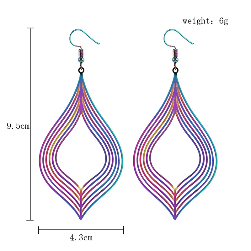 

Stainless Steel Colors Striped Hollow Dangle Earrings Bright Long Earrings Ornaments Women Waterdrop Earrings Party Gift